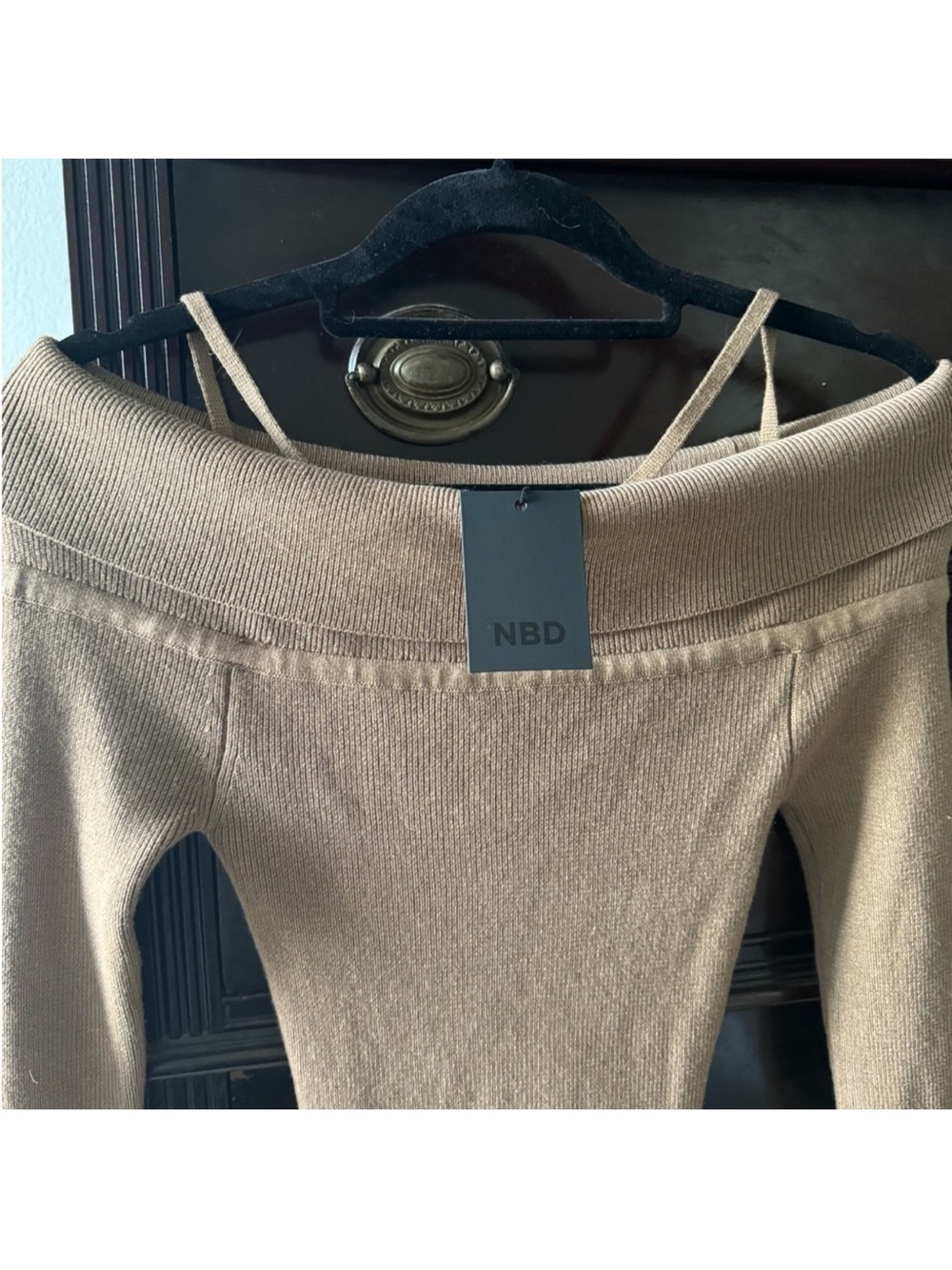 NBD Brown Off-Shoulder Long Sleeve Mini Dress - Picture 5 of 6